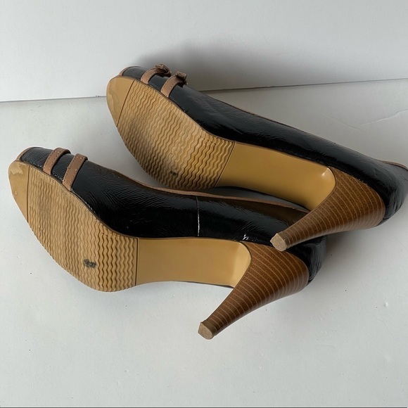 Candie's Black Brown Patent Leather Pumps Heels Buckle, Sz 8 - Picture 5 of 10